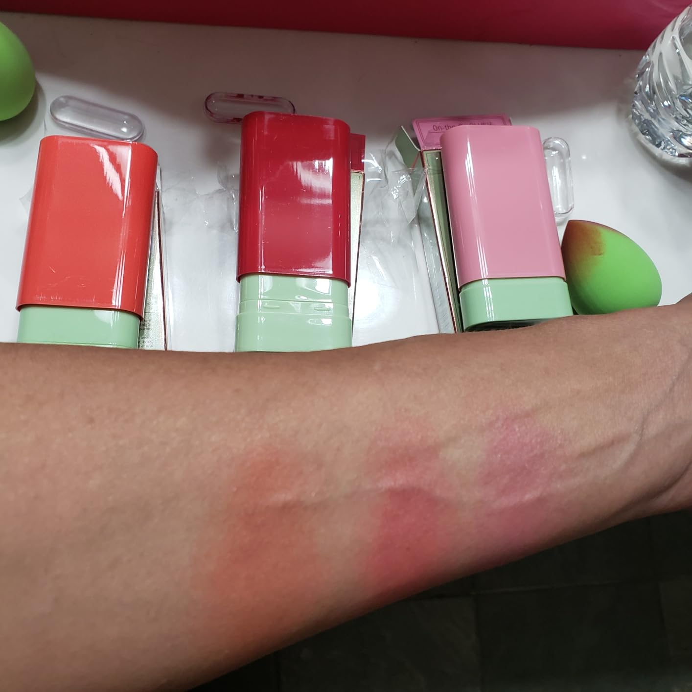 XMXueMei 3 Colors Blush Stick with Makeup Sponges,Matte Solid Cream Blush,Multi-Use Blush Stick for Cheeks,Lips and Eye,High Pigmented Makeup Sticks Set A 4PCS