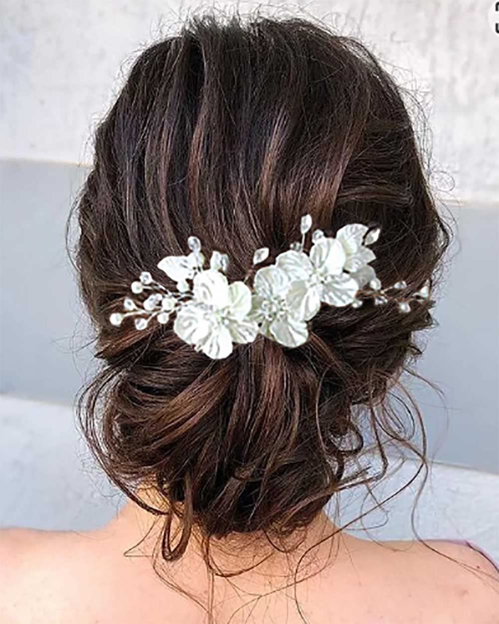 Prosy Fermaglio per capelli da sposa con fiori color argento, con perle, strass, per donne e ragazze
