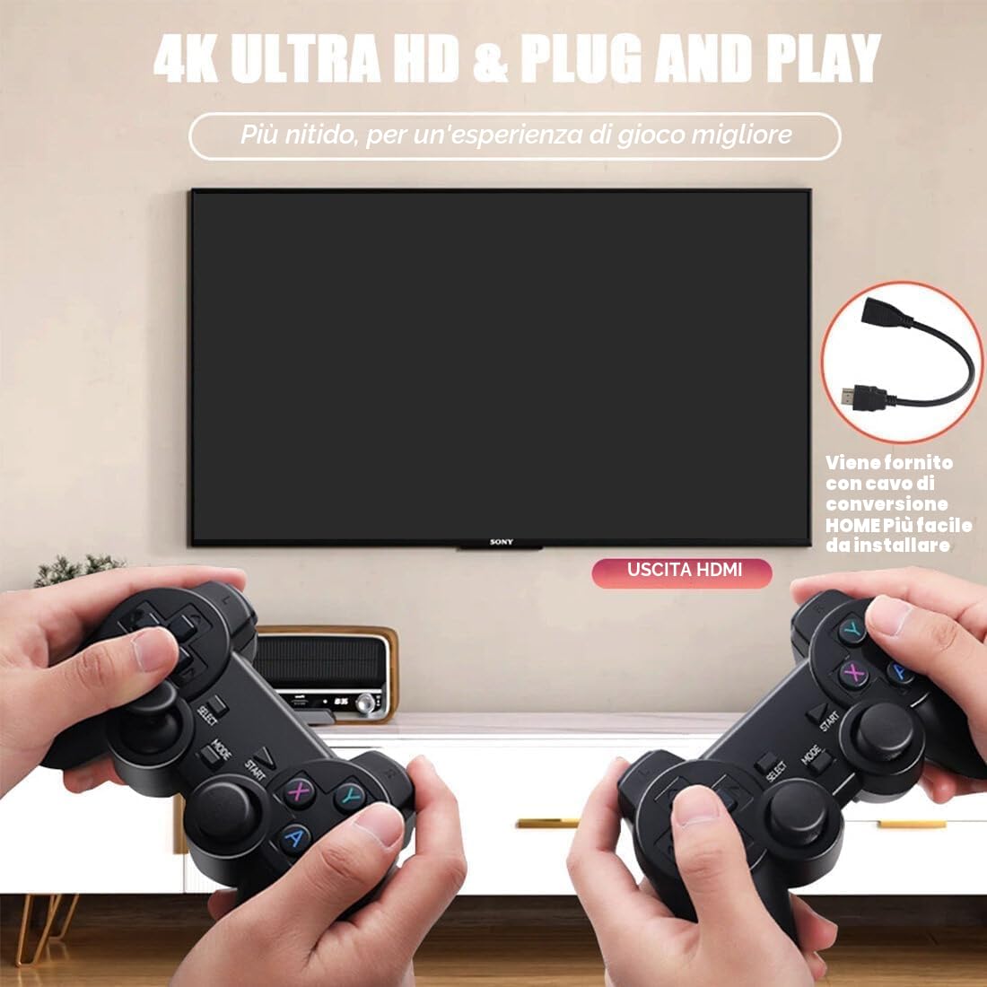 Console di giochi retrò da 128 GB con 38.000 giochi integrati, controller wireless, uscita HDMI per TV, game stick 4K ×2, regalo per bambini e adulti