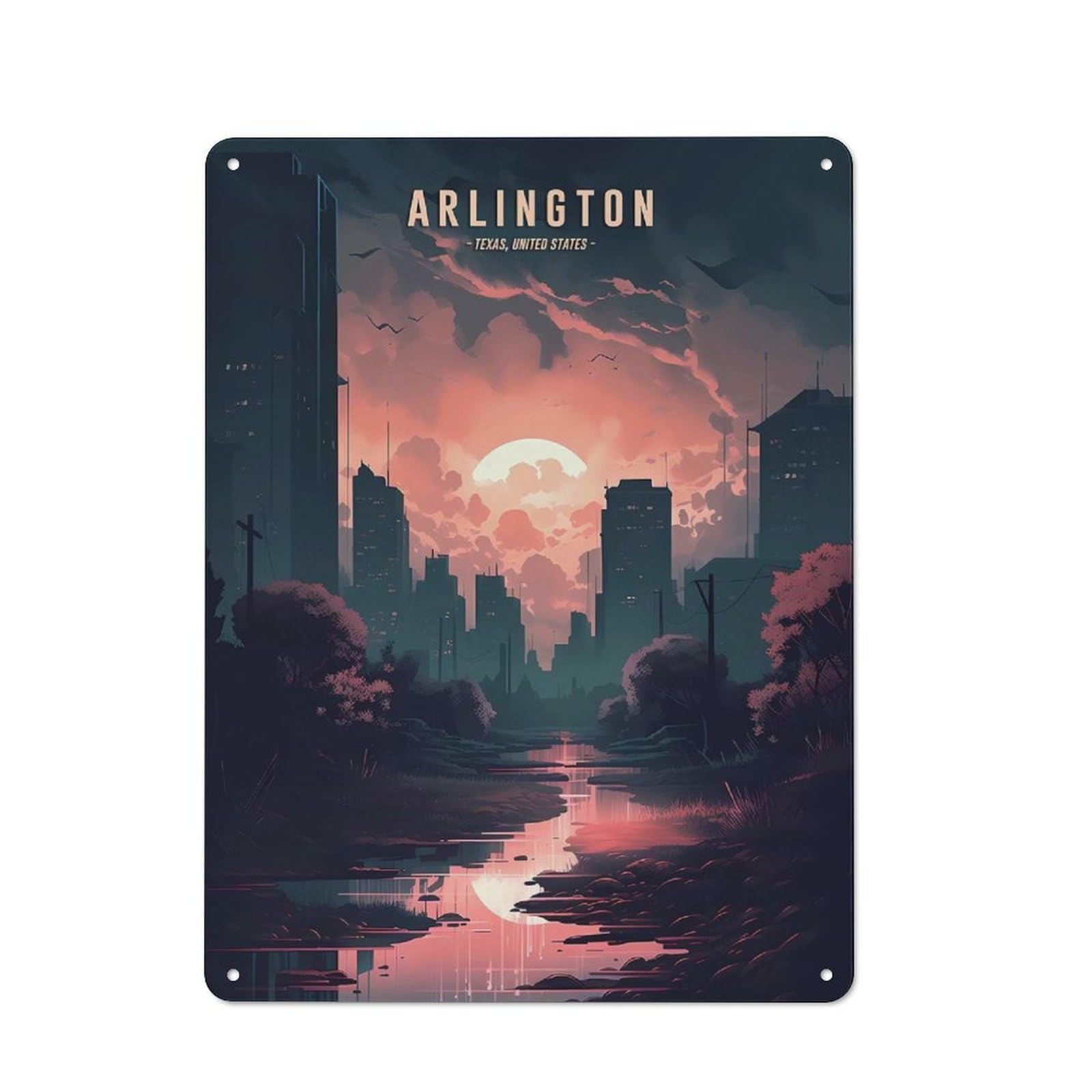 Junmoney Style-8 Rustic Tin Sign 40X30cm Featuring Arlington Cityscape Vista For Living Room Wall, For Room Styling Across Living Rooms And Feature Walls