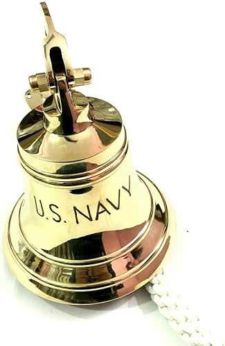 Miniatura 2 de Campana de barco de latón macizo de la Marina de los Estados Unidos, para montar en la pared, decoración náutica, decoración del hogar, cocina,