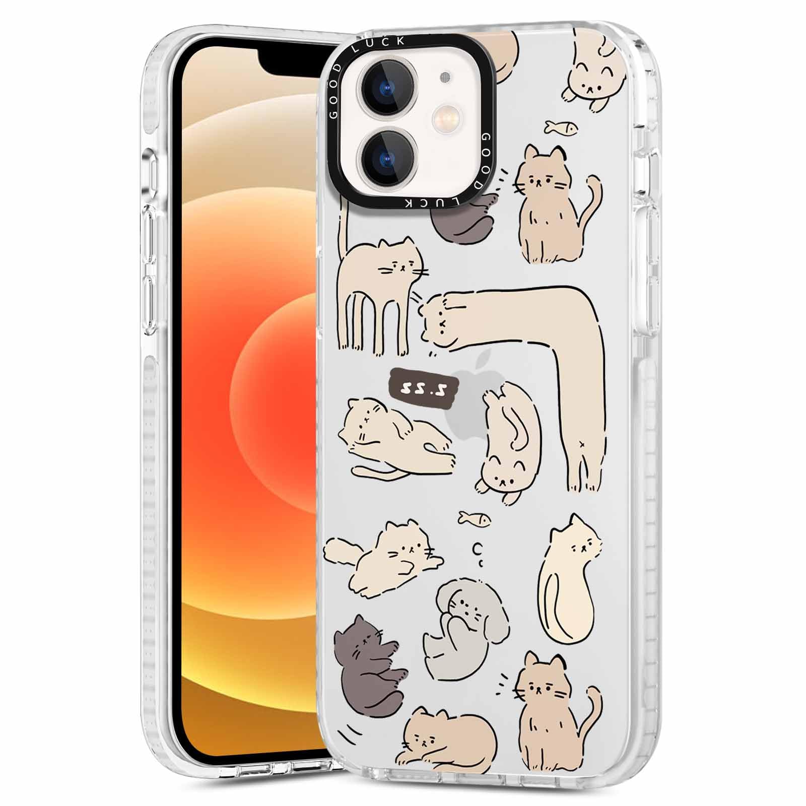 Xylota 2 Piezas Funda para iPhone 12/iPhone 12 Pro 6,1",Transparente Carcasa Lindo Dibujos Gatos Mujer Niñas Case, Ultra Delgado Silicona Suave TPU Bumper Antichoque Protección Cover para iPhone 12,07 - 2
