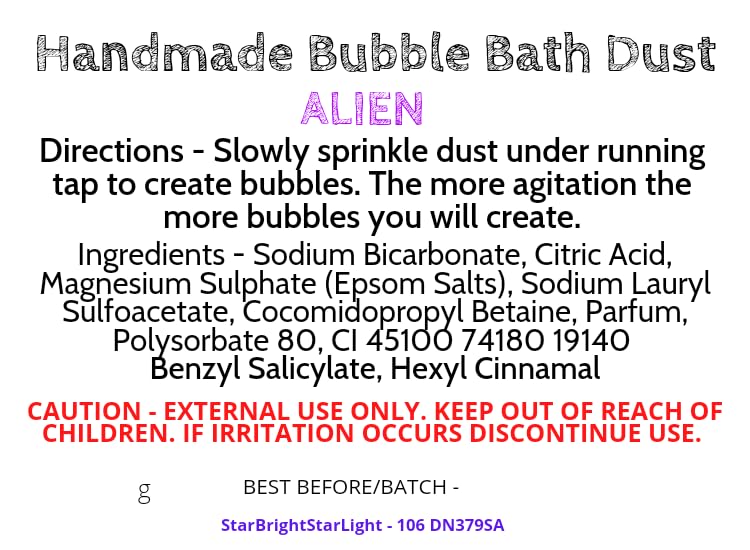 Handmade Bubble Bath Dust - Various Scents (Bath Bomb Dust with Lasting Bubbles) Contains Epsom Salts (Alien*) - Image 3