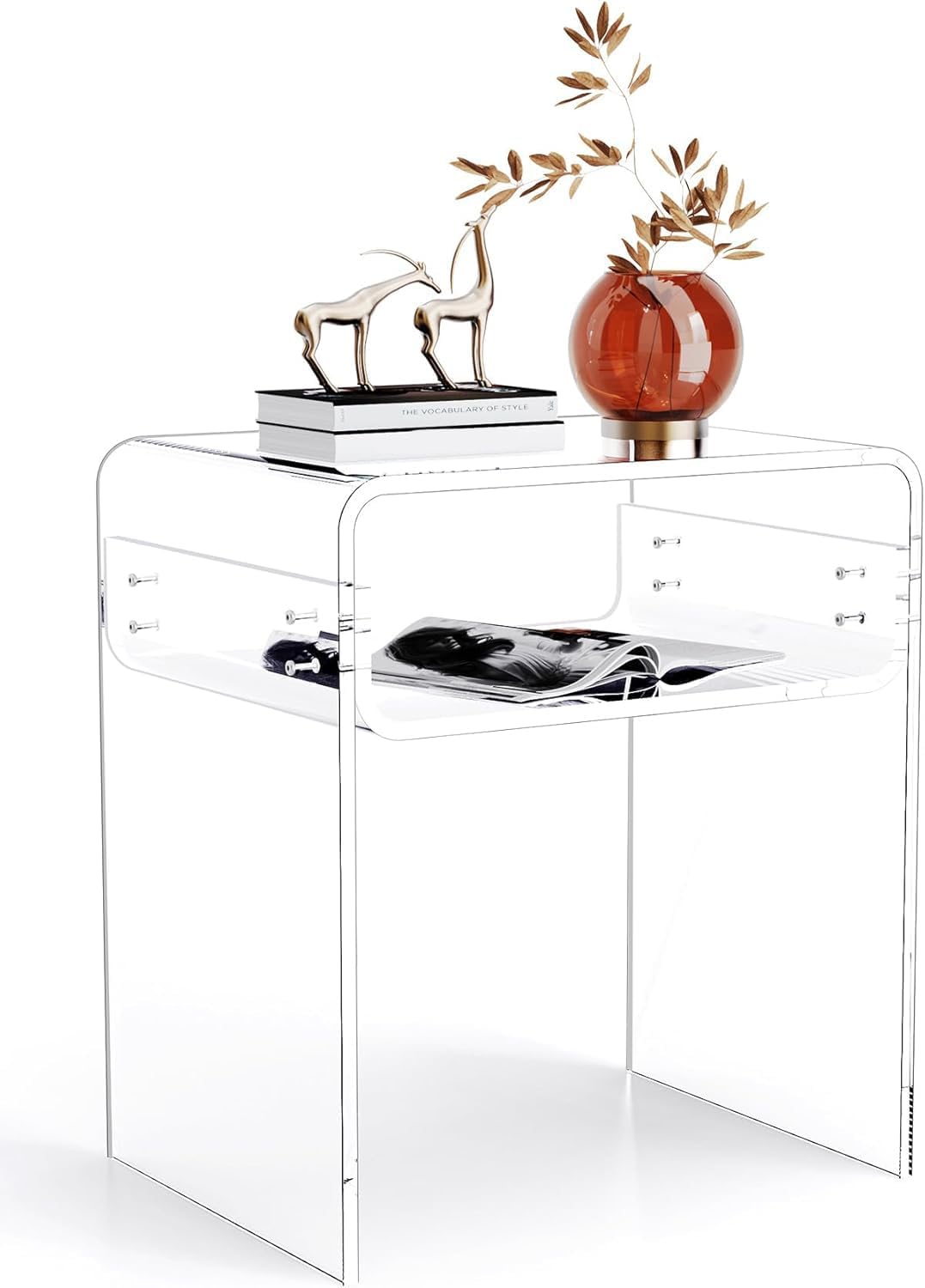 Clear Acrylic End Table 2-Tier Bedside nightstand for Living Room Bedroom Home Decor (Clear)