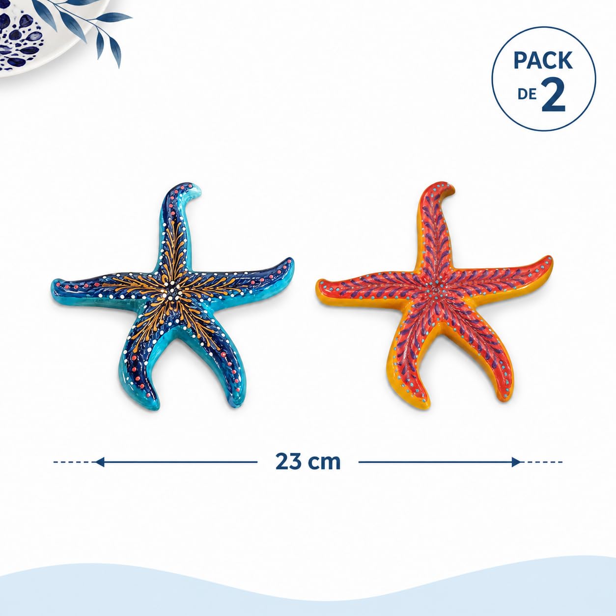 Estrellas de mar cerámica Colgantes Pack de 2, esculturas Decorativas 23 cm para Pared, baño, terraza y hogar mediterráneo