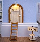 Puerta Ratoncito Perez con LUZ Led, escalera y repisa personalizada. Mini Puerta Mágica Infantil de madera para la Visita del Ratón Pérez. Regalo Original, Niños, Decoración Habitación, Dientes