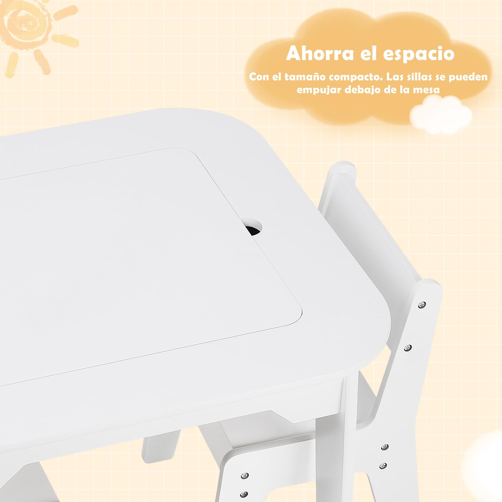 WOLTU Juego de Mesa y 2 Sillas Infantil Blanca