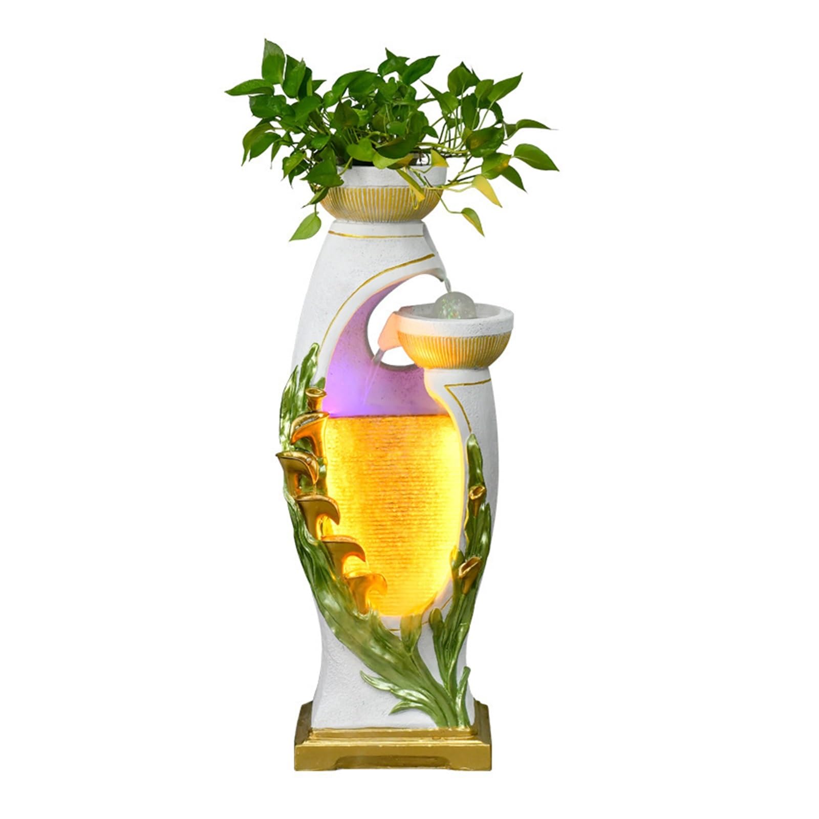 Jingzai202405 Indoor Floor Fountain Indoor Fountain, Creative Fountain Ornaments, Horseshoe Lotus Modern Fogging Water Fountain, Home/Office Decor Water Fountain(White)