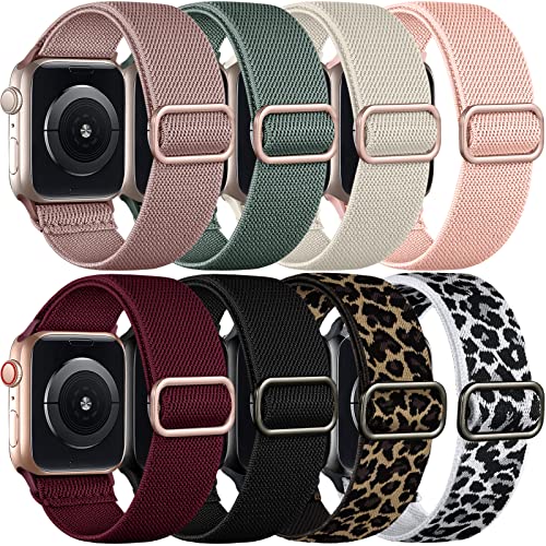 Netolo Bracelet élastique en Nylon Compatible avec Bracelet Apple Watch 40mm 38mm 41mm Hommes Femmes, Bracelets de Remplacement Tressé Sport pour Bracelet iWatch Series 8 7 6 5 4 3 2 1 SE, 8 pièces