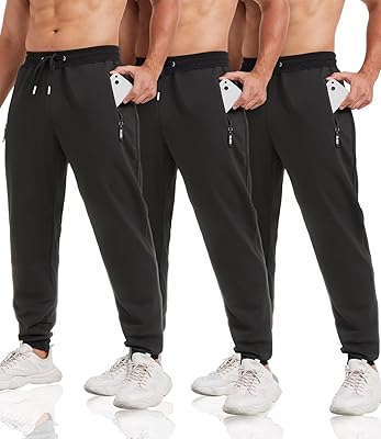 3 Pack Sweatpants for Men Tapered Mens Joggers Pants with Zip Pockets Slim Fit Running Gym Sweat Pants Gifts for Men