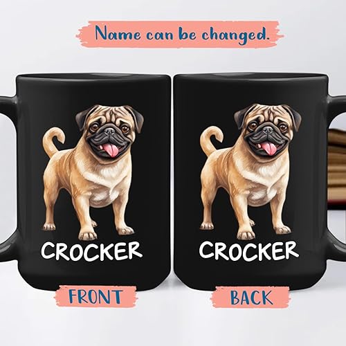 Miniatura 2 de Taza de café negra personalizada de Pug regalo para perro, papá, perro, mamá, amante de los perros pug, taza de té de cerámica de 11 onzas y 15
