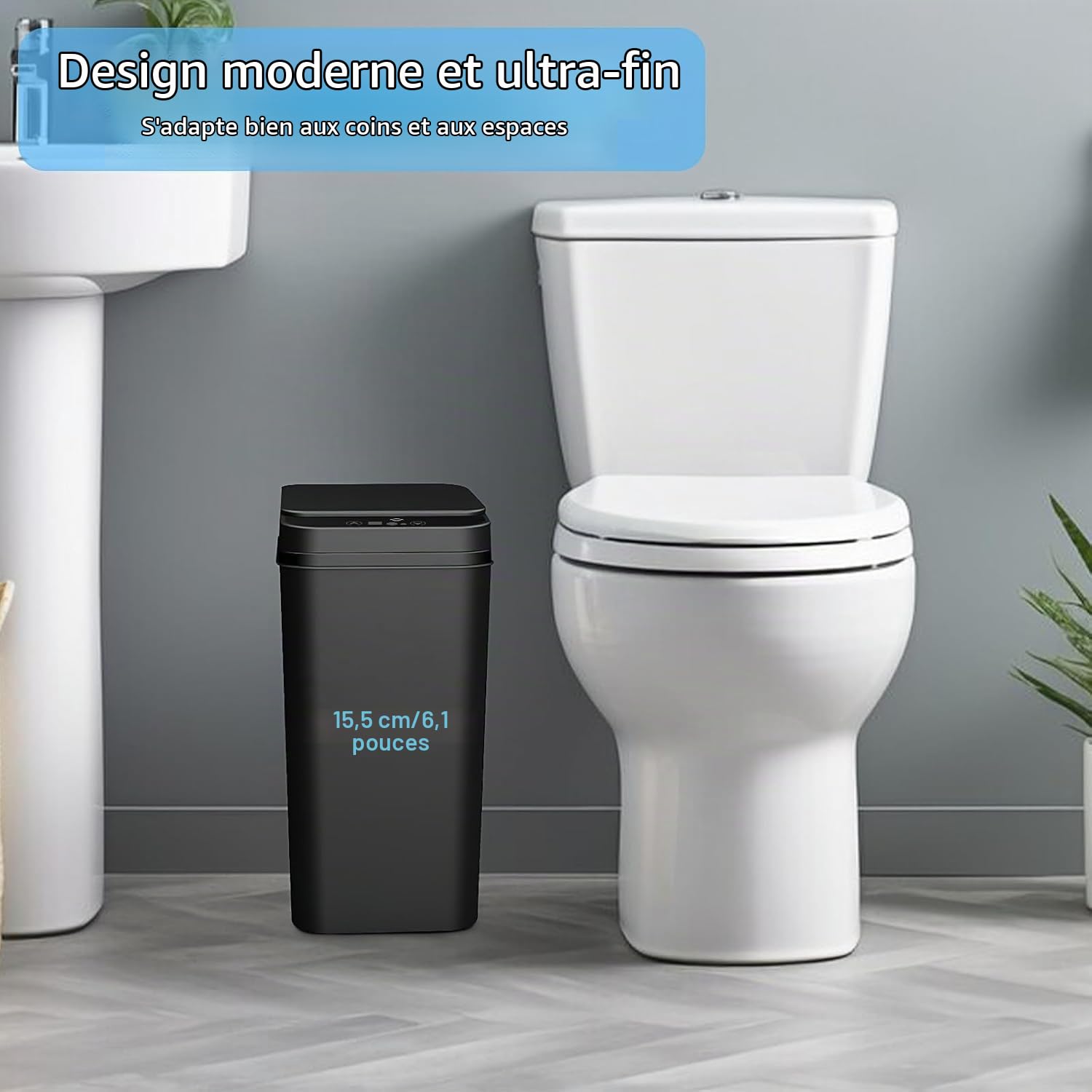 3 Pack Poubelle Salle Bain, 12L Poubelle Automatique avec Couvercle, Corbeille à Détection de Mouvement, Poubelle Fine à Épreuve des Chiens, Poulailler Étanche pour Chambre, Bureau, Cuisine (Noir)