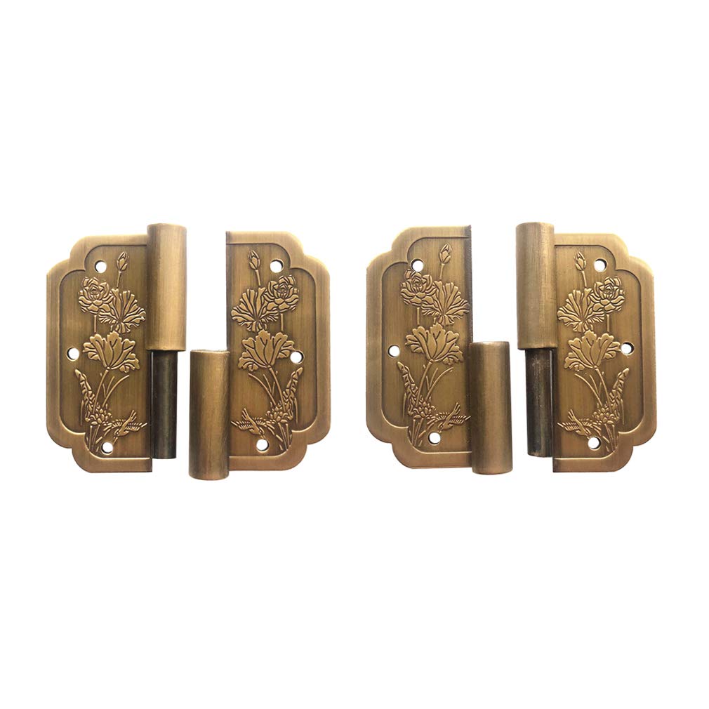 Tiazza 4Pcs Antique Pure Brass Hinges Furniture Cabinet Drawer Double Door Removable Hinges, Antique Bronze, 50x50mm - Image 4