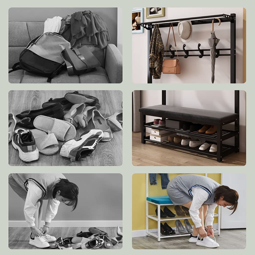 Perchero Entrada Abrigo Zapatero con Almacenamiento nizador 3 en 1 para recibidor 10 Ganchos Marco de Metal Mueble Decorativo de 80 x 33 x 172 cm