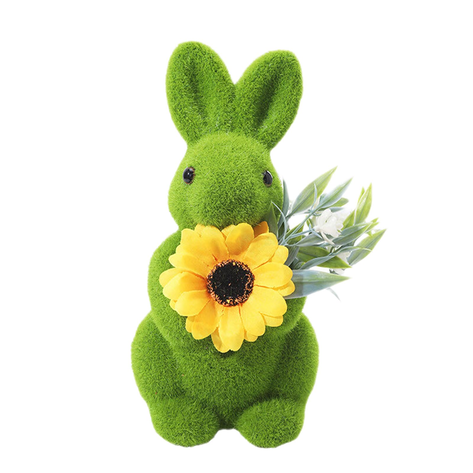 Lerpwige Flocking Bunnies Figurines Spring Rabbits Statues Sculptures Indoor Easter Decorations Ornament Home Decors Easter Decorations Indoor Outdoor