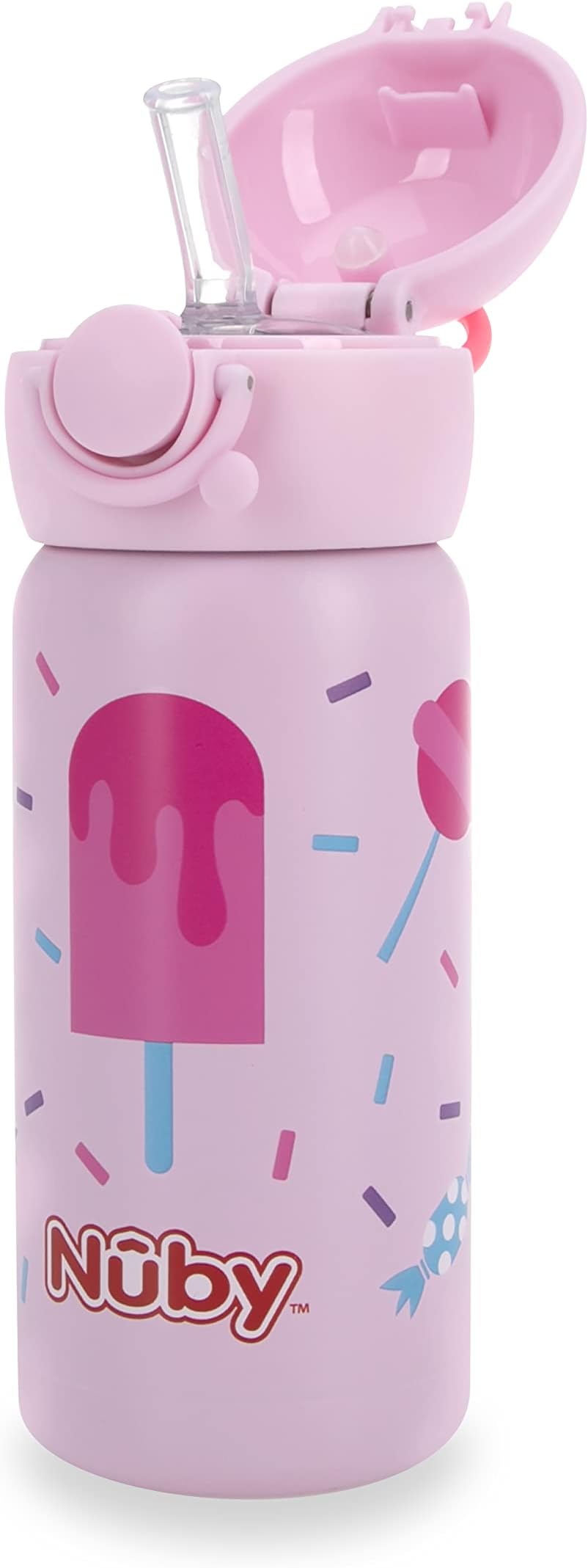 Thirsty Kids No Spill Flip-It Active Stainless Steel Travel Cup, 14 Oz, Ice Cream