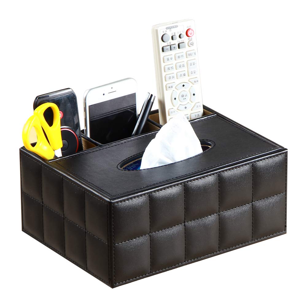 Tissue Box Cover,PU Leather Rectangular Tissue Box Cove,Multifunctional Tissue Box Holder with Stationery Remote Control Box,for Clothes Dryer Dispenser,Bathroom Vanity Countertops,Bedside Table,Desk