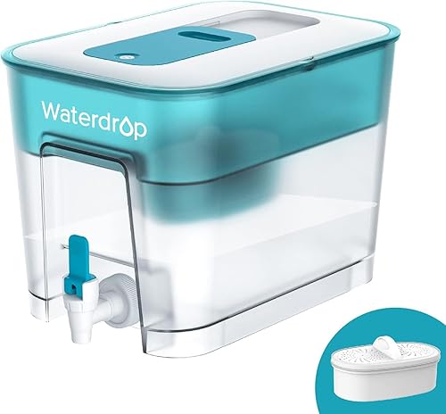 Waterdrop Dispensador de filtro de agua grande de 40 tazas de larga duración de 200 galones con 1 filtro, para el hogar y la oficina, 5 veces la