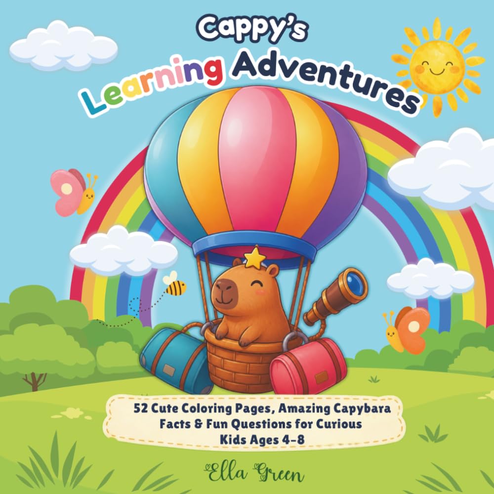 Cappy's Learning Adventures: 52 Cute Coloring Pages, Amazing Capybara Facts & Fun Questions for Curious Kids Ages 4–8