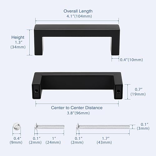 Miniatura 6 de KNOBWELL Paquete de 25 tiradores de cajones de estilo cuadrado negro mate, tiradores centrales de 3 34 pulgadas para armarios y cajones
