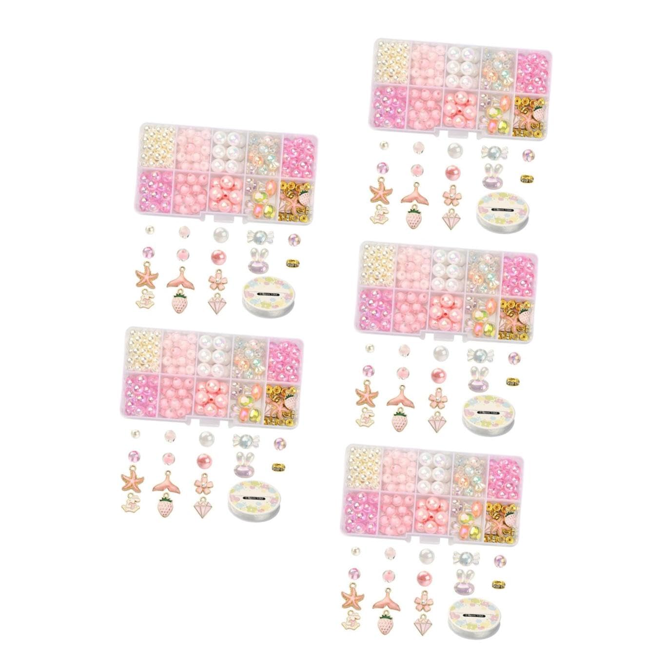 Gadpiparty 5 Ensembles Kit de Fabrication de Bracelets Diy avec Perles Ensemble de Compartiments pour Création de Bijoux Rose Outils pour Bijoux Pendentifs et Accessoires Filles