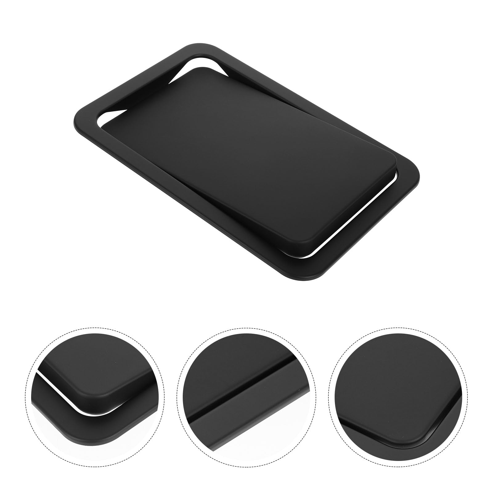 Tapa empotrada para cubo de basura para encimera, tapa rectangular de metal, tapa de cubo de basura de acero inoxidable con ojales, tapa de cubo de basura giratoria (negro)