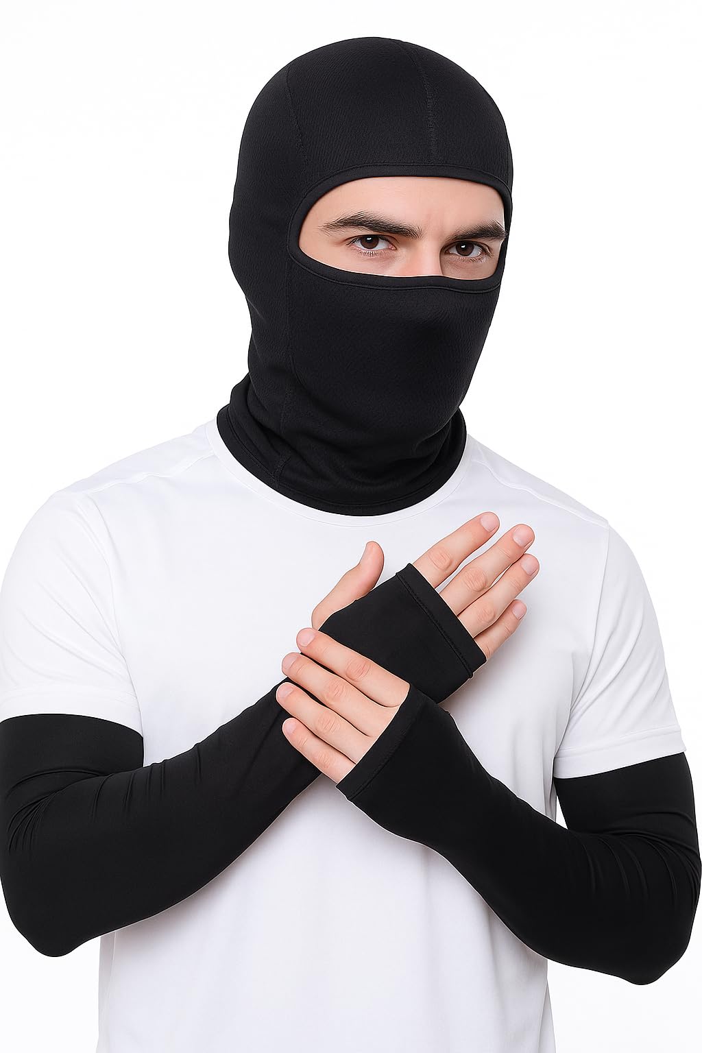 AJRO DEAL Sweat-Free Summer Riding Gear Combo Breathable Quick-Dry Balaclava with Full Face & Neck Coverage + UV Protection Arm Sleeves Gloves for Cycling, Biking, Hiking & Outdoor Sports
