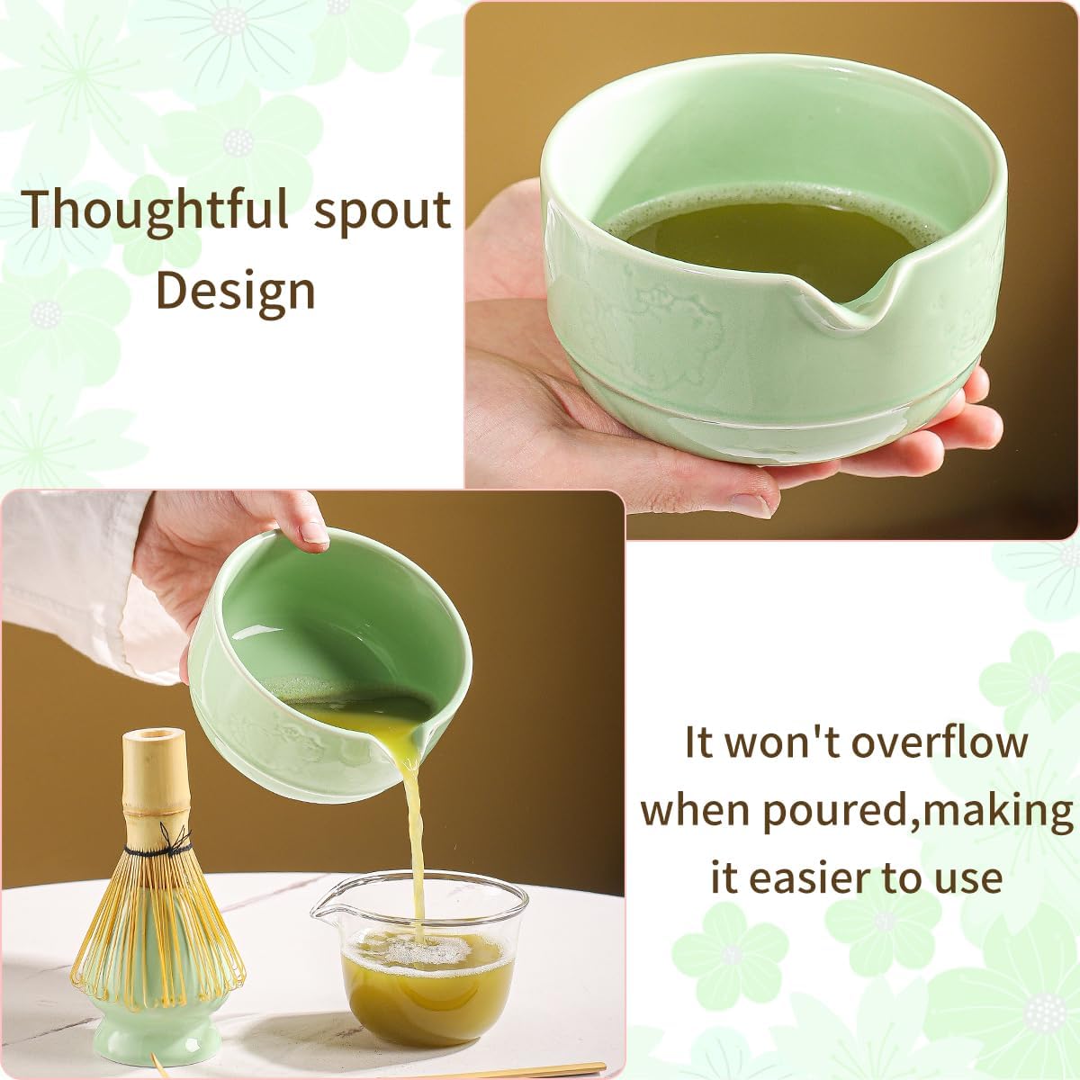 Matcha Tea Set, 5-Piece Ceramic Matcha Bowl & Whisk Kit with Cute Cat Pattern, Traditional Japanese Chawan, Scoop & Sifter, Perfect for Tea Ceremony, Gift for & Tea Lovers (green) thumbnail