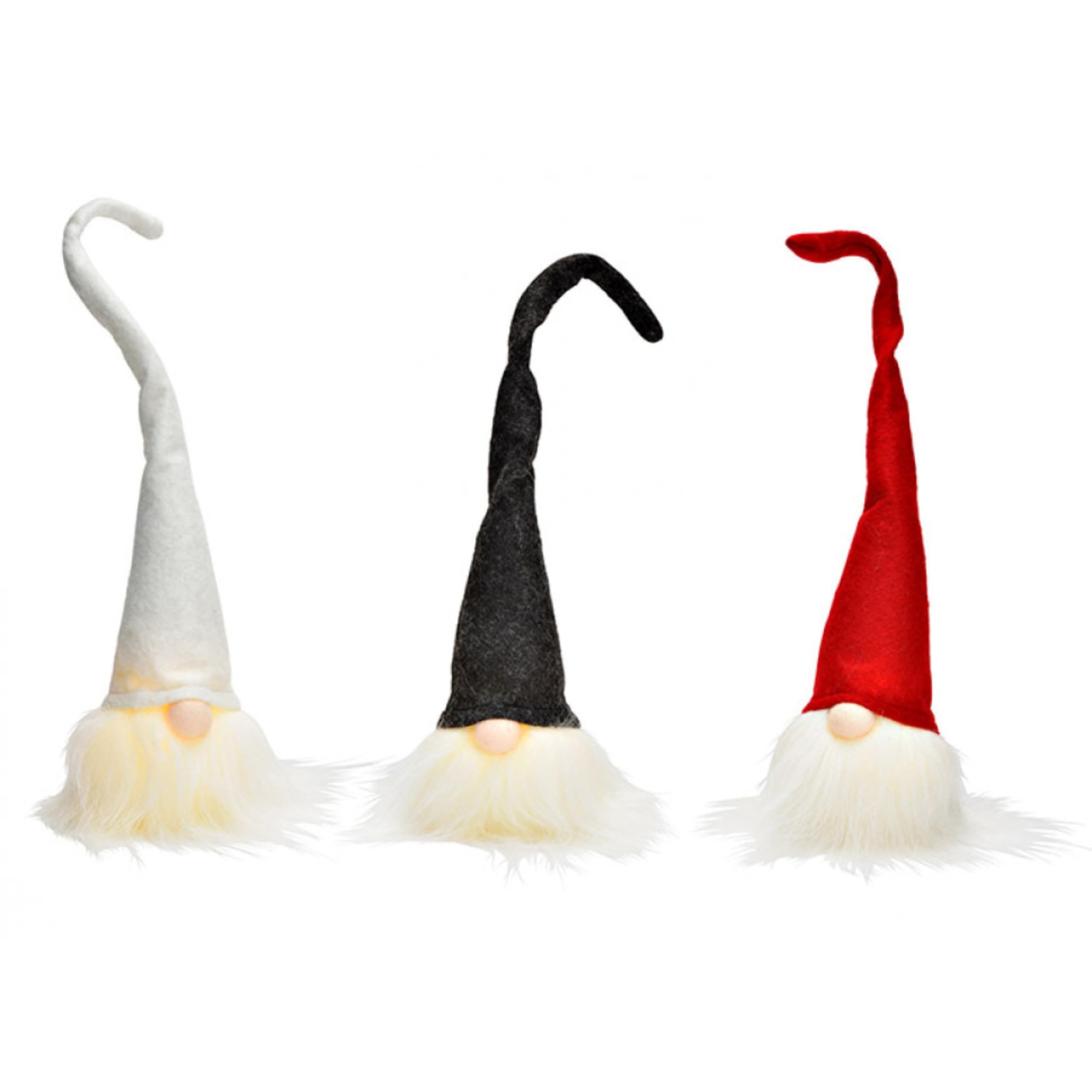 CASA E BENESSERE Kit x 3 Christmas Gnomes with LED Light, Elves Bright Christmas Accessories Santa Claus Plush Christmas Decorations for the Tree House (Elves x 3 with LED 34 cm)