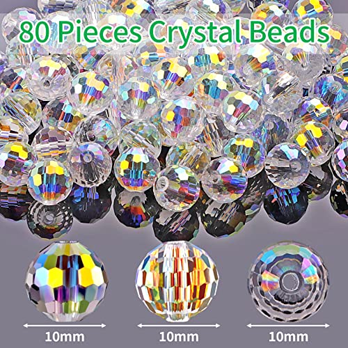 Crystal Glass Beads for Jewelry Making, 80 Pieces Crystal Beads, 10mm Glass Beads, Round Faceted Beads Bulk for Craft Necklace Bracelet Earring (AB Color) - Thumbnail 2