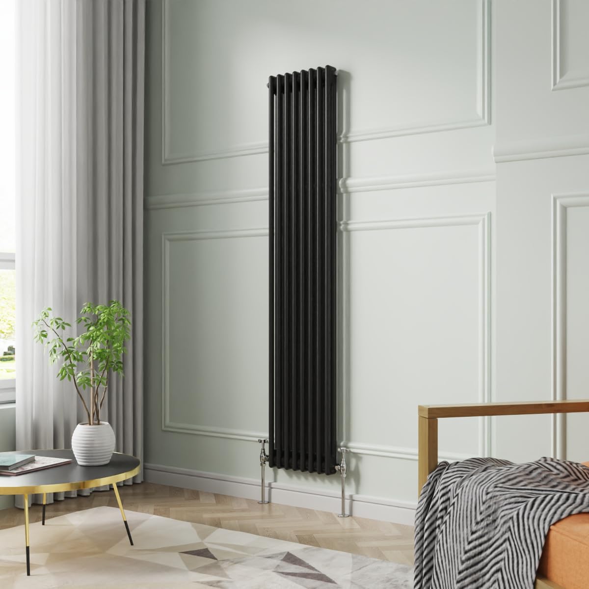 NRG 1800 x 380mm Traditional Black Vertical Cast Iron Style Radiator Double Panel — image 1