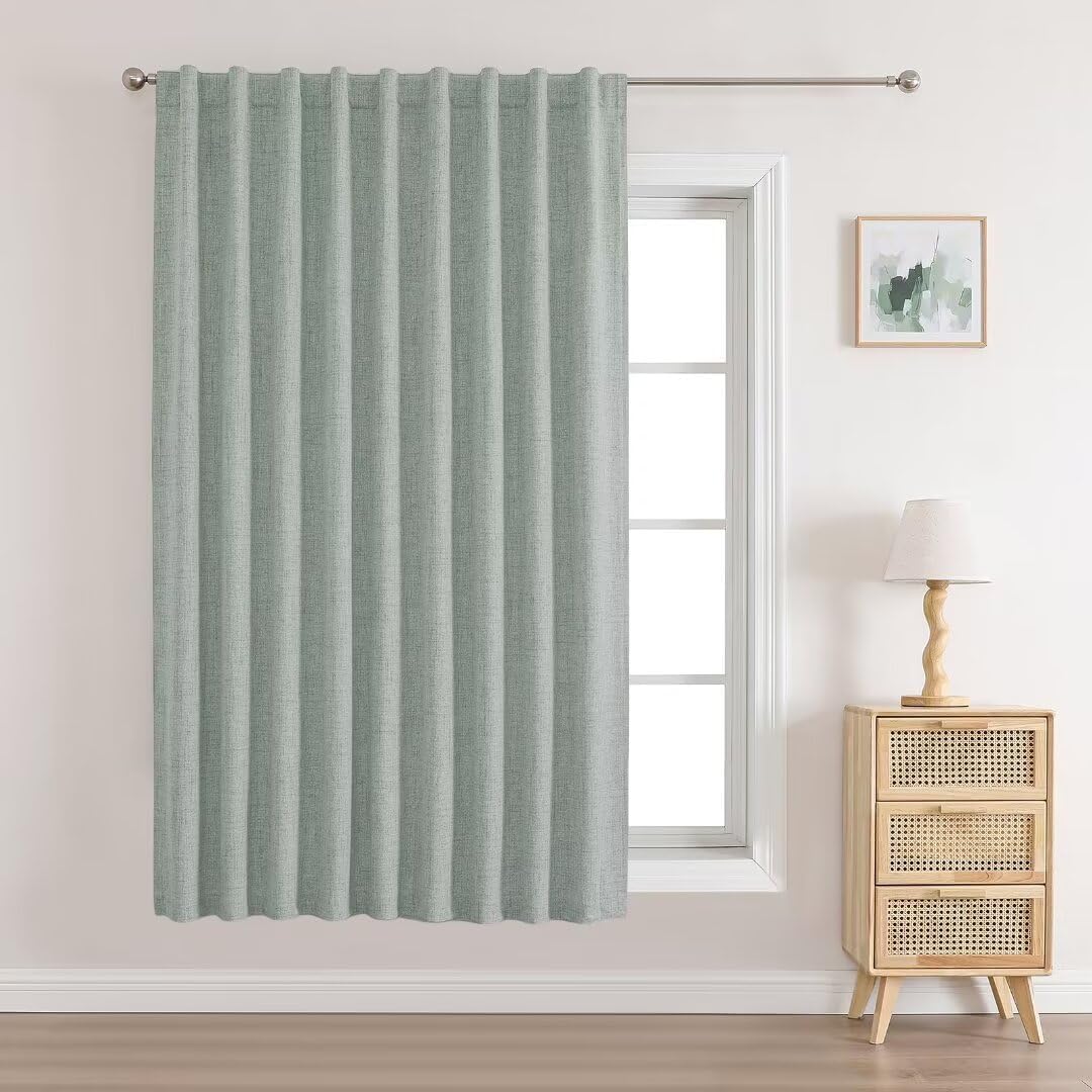 Joydeco - 100% Opaque Long Curtains for Bedroom, Living Room, Thermal Insulated Blackout Curtains with Back Rod Pocket, 1 Panel (Sage Green, Custom Size)