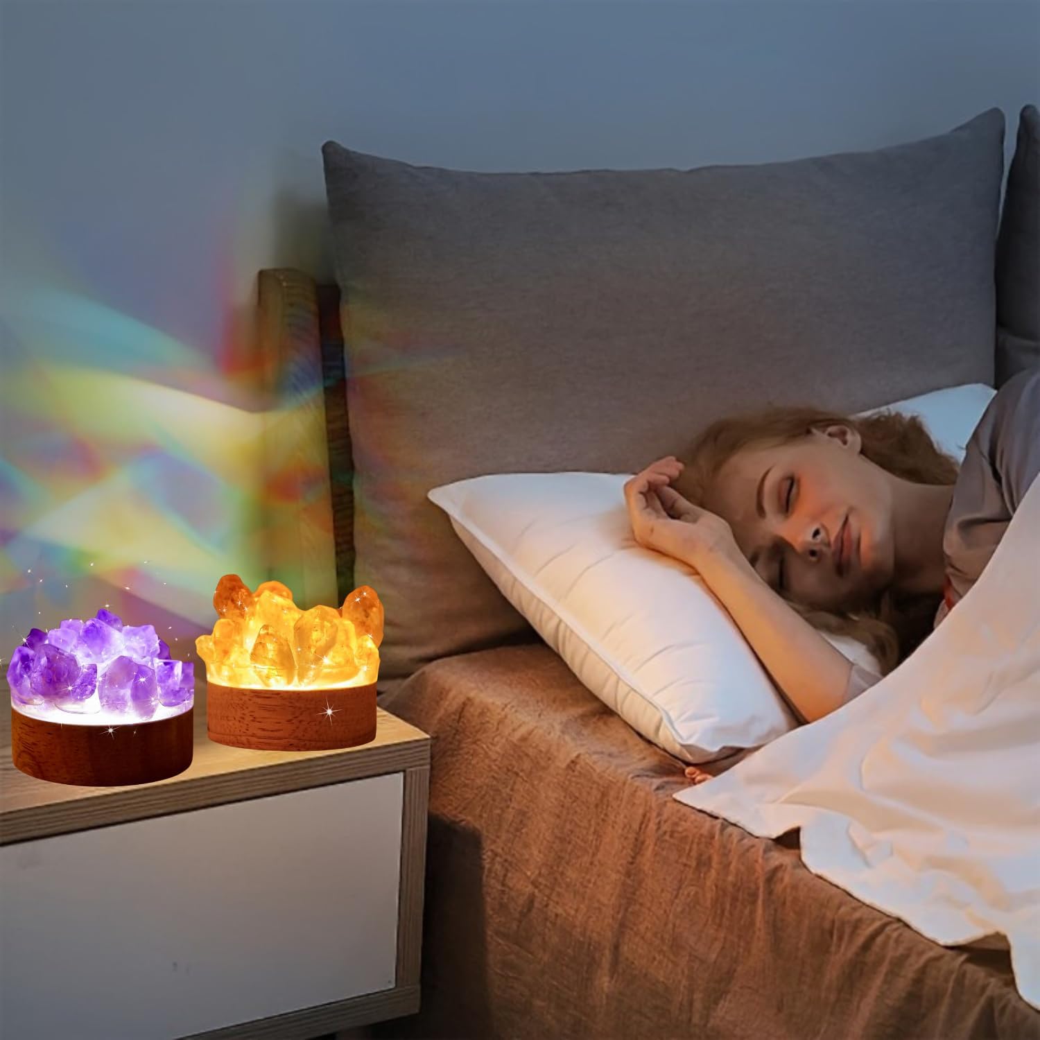 Yeipis Crystal Diamond Stone Led Table Lamp USB Rechargeable Decorative 3D Effect Night Lamp for Bedroom, Living Room, Party & Dinner Décor, Small Crystal Table lamp for Home (Orange) 2