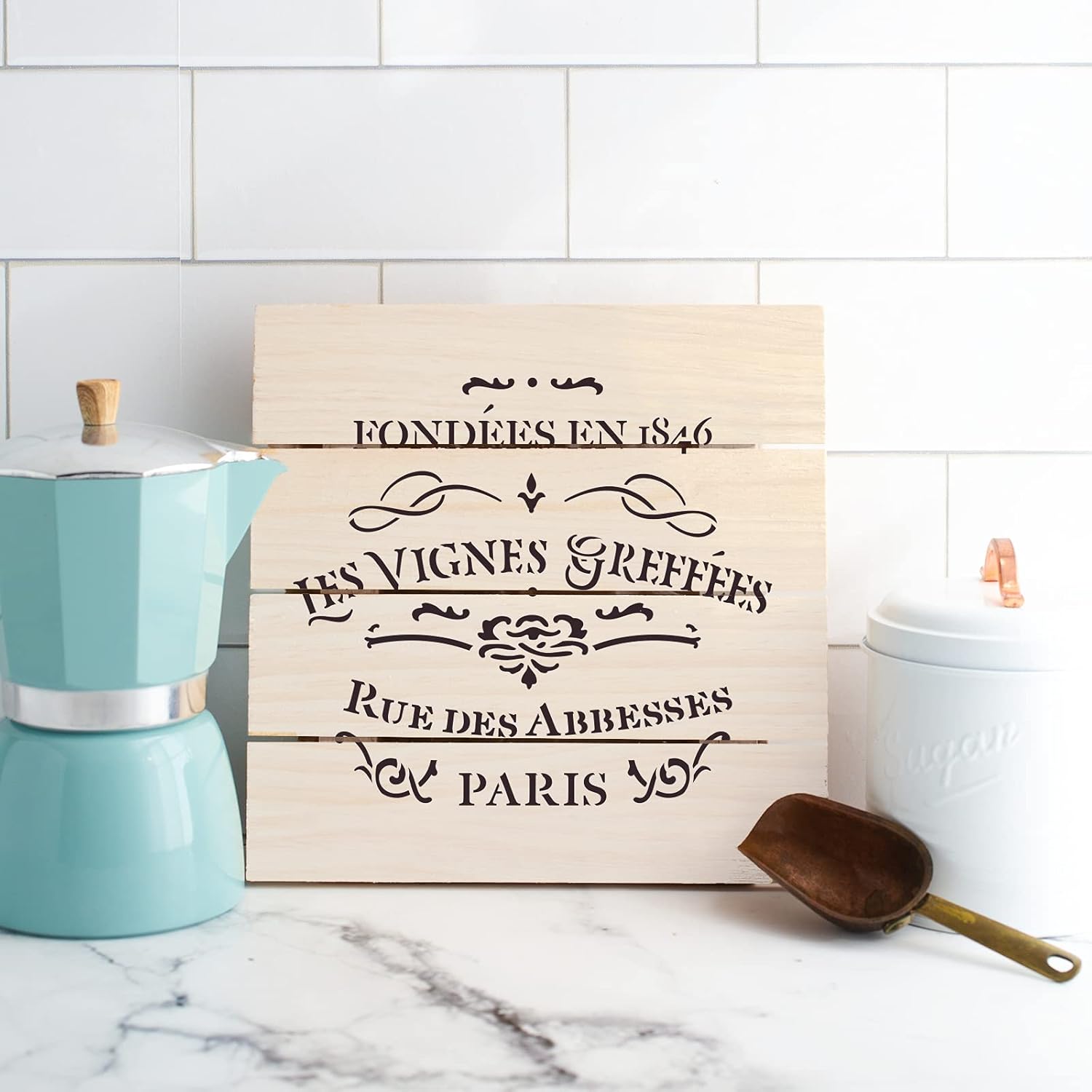 French Label Les Vignes Greffes Stencil - Vintage Stencils: Perfect for Period-Style Decorating, Mylar French Label Les Vignes Greffes Stencils