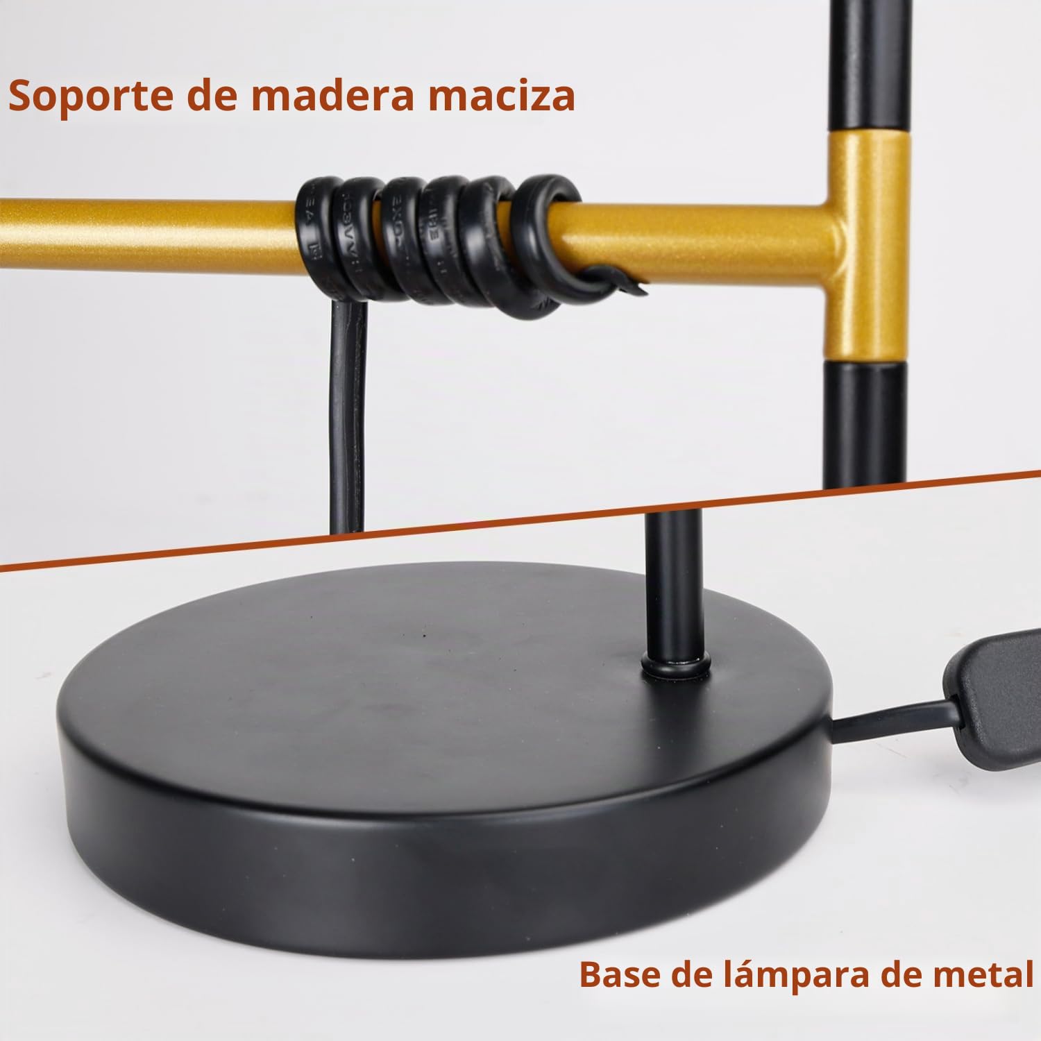 Aigostar lámpara de mesa retro E27, lámpara de escritorio industrial de metal con cable de 180cm con interruptor, lámpara de noche(sin bombilla), negro/dorado, 2pcs