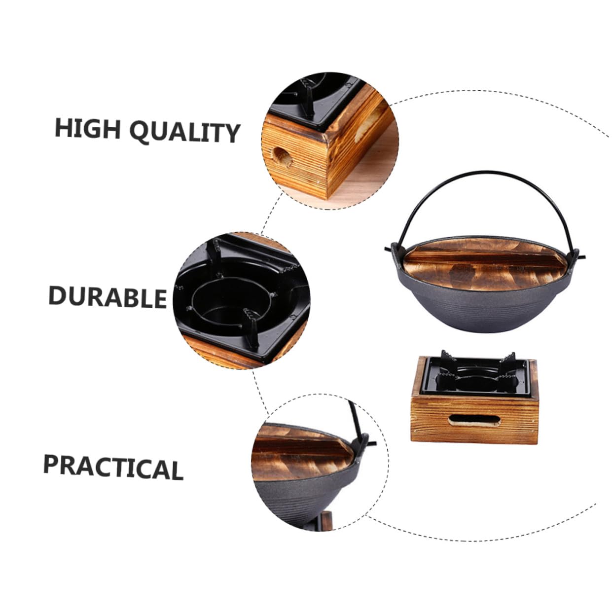 Olla De Hierro Fundido 20 Cm Con Hornillo De Aluminio Pequeña, Material Grueso Resistente, Adecuado Para Camping y Picnics Al Aire Libre, Conjunto Para Guisar y Estofar