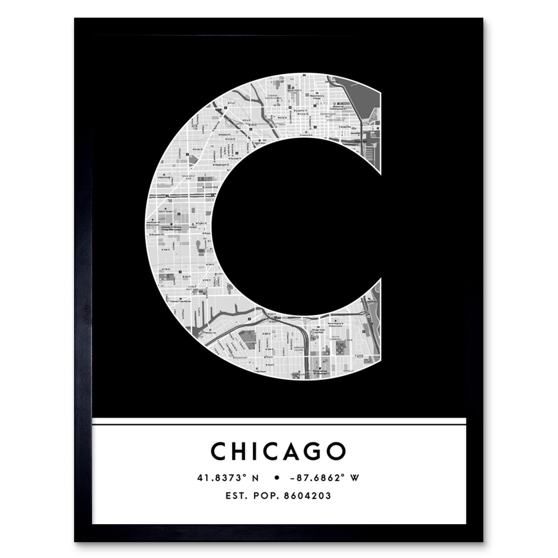 Wee Blue Coo Framed Wall Art Chicago Illinois United States City Map Modern Typography Stylish Letter Word12X16 Inch from B&Q