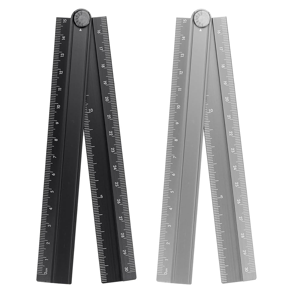 Jnchdghwa Black & Gray Aluminum Alloy 30Cm Folding Straight Ruler 2Pcs, Metric Protractor For And Art