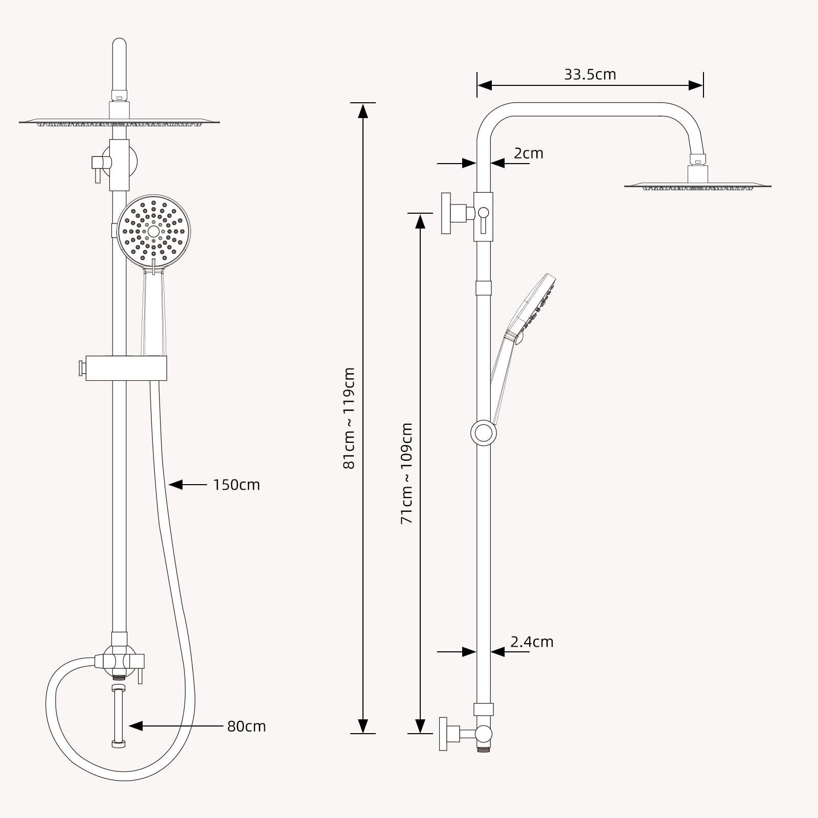 Hibbent Duschset ohne Armatur, 3-Modus-Handbrause | Höhenverstellbar, Regendusche Duschsystem mit Duschkopf aus rostfreiem Edelstahl, Messing-Umschalter, Chrom