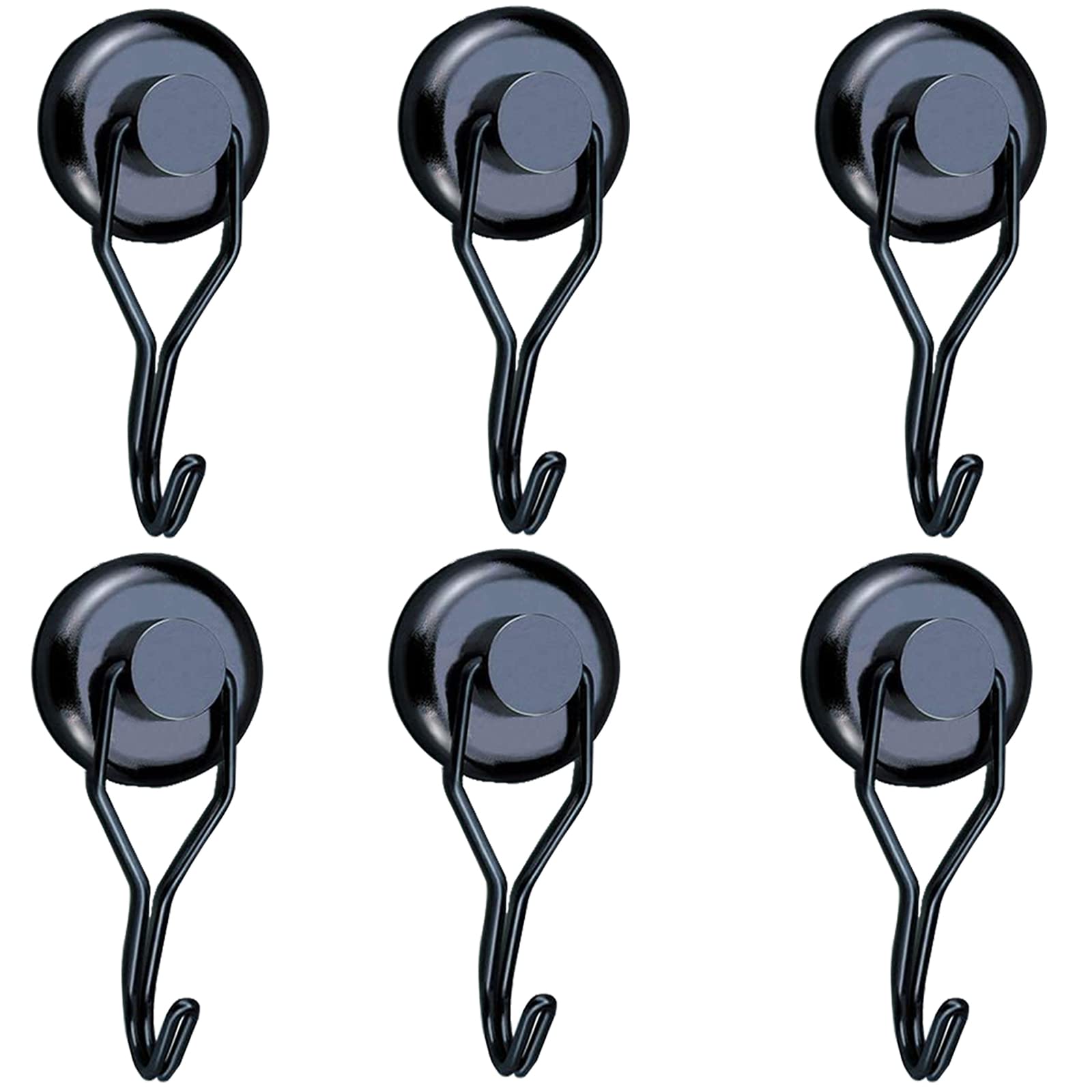 6-Pack Magnetic Hooks – 30LB Heavy Duty Neodymium Magnets For Fridge, Cruise Ship, Whiteboard, Locker & Grill Tools (Black)