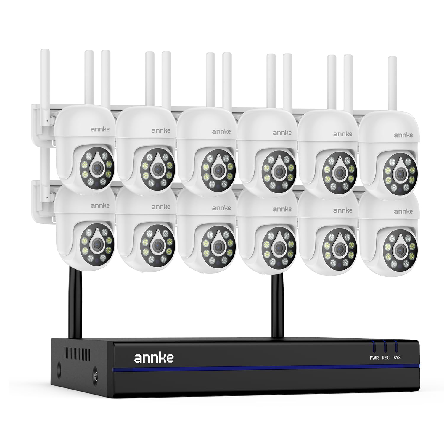 ANNKE Set di telecamere di sorveglianza 5MP per esterni WLAN, NVR 4K a 16 canali con 12 telecamere WiFi PT da 5MP, visione notturna a colori, audio bidirezionale, rilevamento intelligente delle
