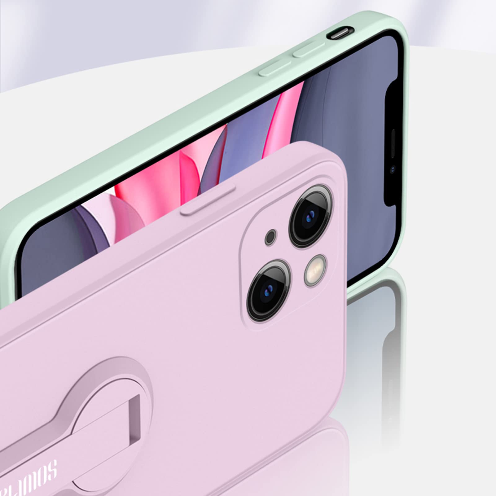 Custodia Ultra-Sottile per iPhone 14/14 Pro/14 Plus/14 PRO Max, AntiGraffio Protezione Dell'obiettivo Silicone Liquido Cover con Cordino, Piedistallo Pieghevole,Blu,14 PRO 6.1''