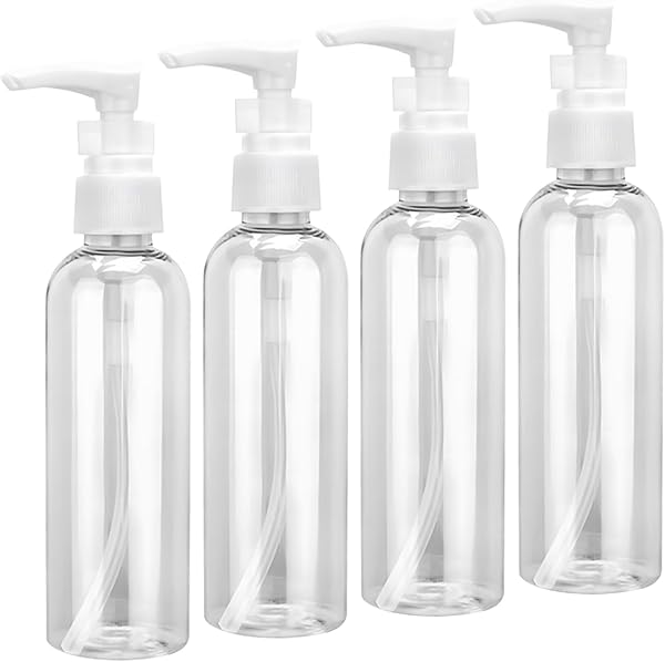 Lot de 4 Bouteilles à Pompe Transparentes 100ml, Flacons de Voyage Réutilisables en Plastique, Distributeur de Lotion pour Shampooing, Crème, Cosmétiques et Soins Quotidiens - 1