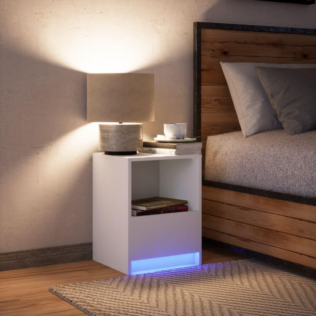 VidaXL Nachttisch Mit LED-Leuchten – Modern, Mit Schublade & Regal, Braun/Artisan Eiche, NEU