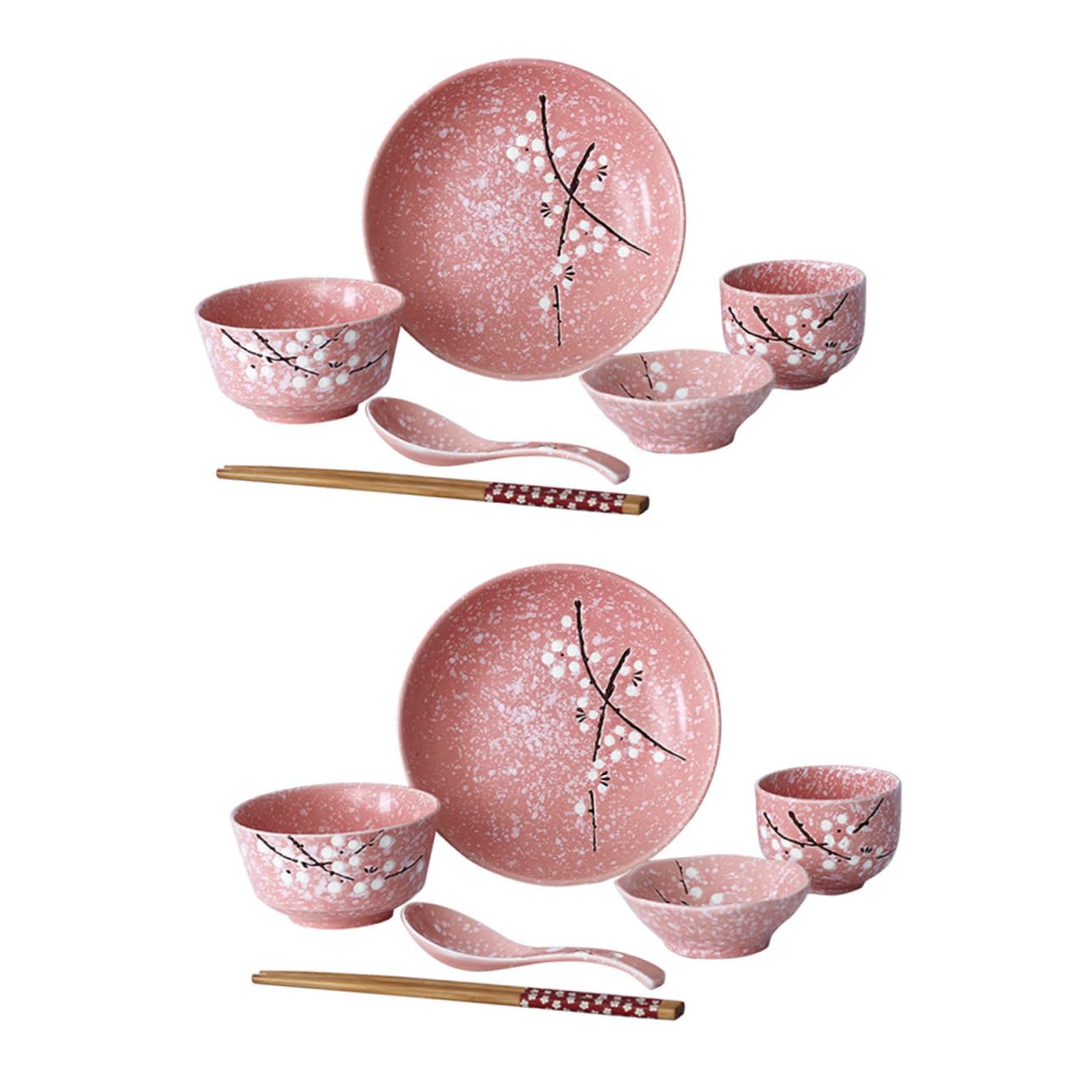 COLLBATH Vajilla Rosa Diseño Japonés Seguro para Hogar y Restaurantes con Cuencos Platos Tazones y Cubiertos Elegantes