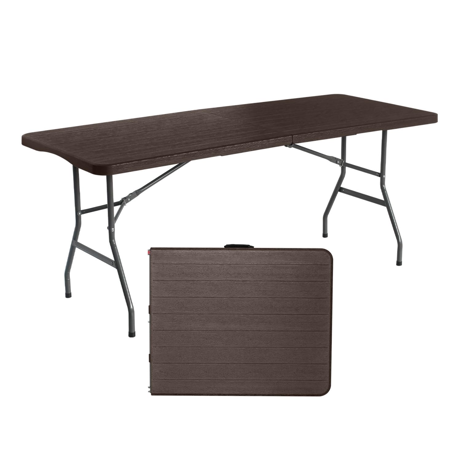 7H SEVEN HOUSE Conjunto Plegable Mesa con 2 Bancos de 180cm Catering Marrón Efecto Madera 7house