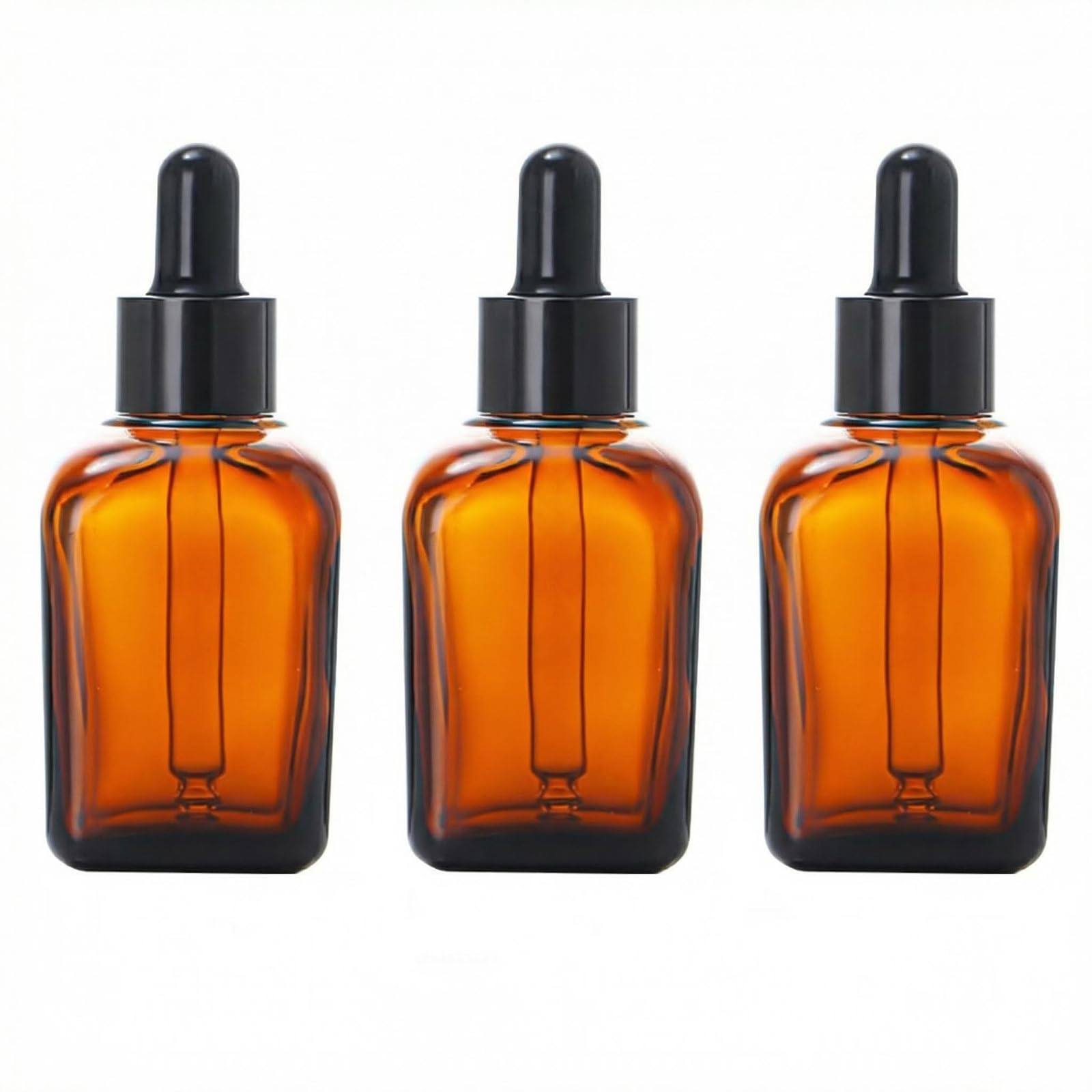 Ericotry Amber 3Pcs 100Ml Empty Refillable Square Glass Droppers Essential Oil Bottles Aromatherapy Cosmetics Elite Fluid Container Jar Pot Holder With Glass Eye Dropper And Rubber Bulb