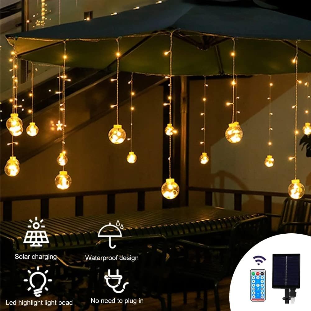 Solar Wunschball Fee Vorhang Lichter, wasserdichte 8-Modi blinkende String Lichter mit Fernbedienung für Schlafzimmer, Weihnachten, Hochzeit, Party Dekoration (Warmweiß)