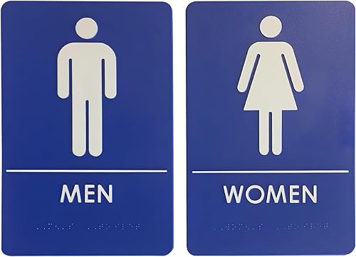Hecho en Estados Unidos  Señales de baño para hombres y mujeres, compatibles con la ADA, para oficinas, negocios y restaurantes, colores negro,