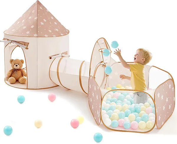 Tiny Land Kids Play Tent with Tunnel, Pop Up Play Tent with Ball Pits for Toddlers, Baby Tent with Carry Bag, Toddler Tents Indoor